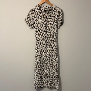 Source Unknown Monochrome Floral Midi Dress